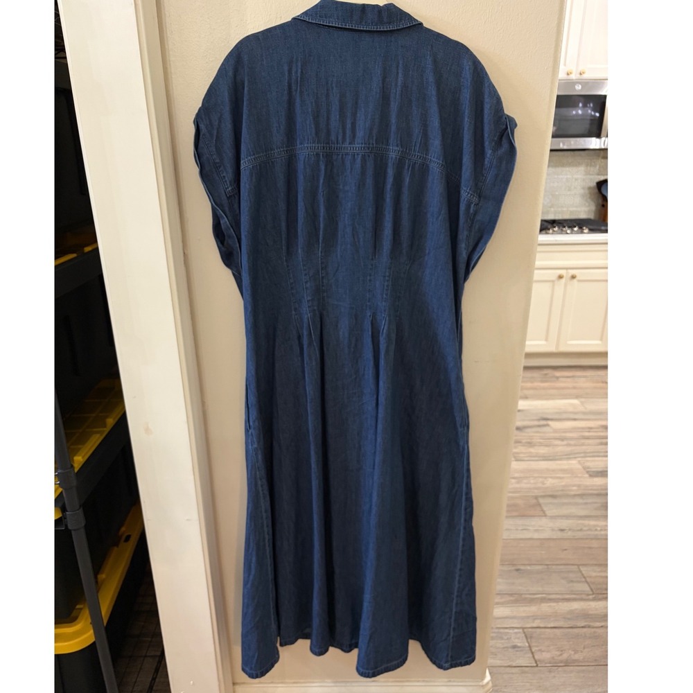 GAP XXL Denim Maxi Dress 100% Cotton Button Front Pockets Chambray Blue - Picture 3 of 7